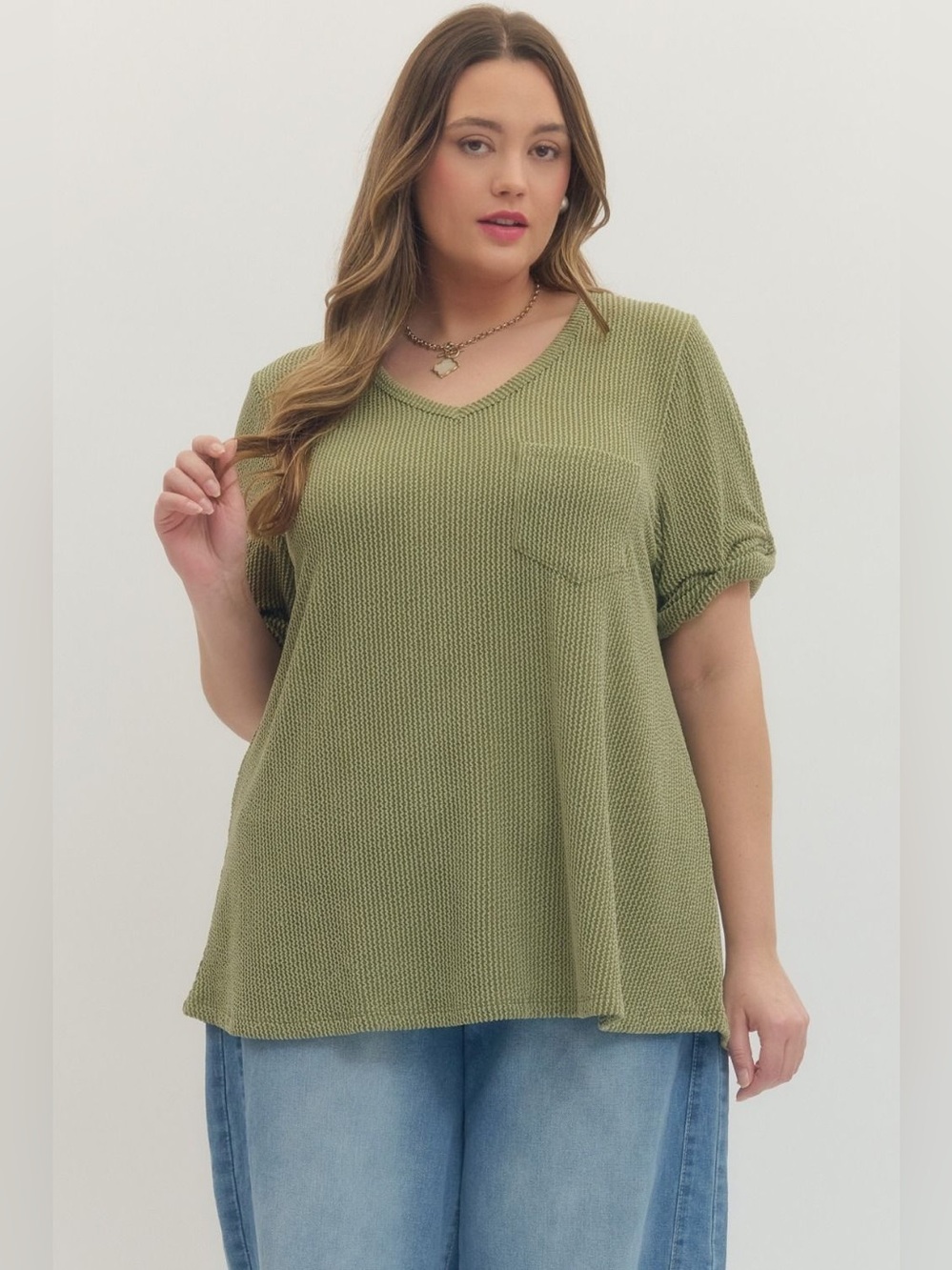 entro V-Neck Knit Pocket Tee